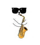 T-shirt Unissexo de Manga Curta Gato com Óculos de Sol Saxofonista