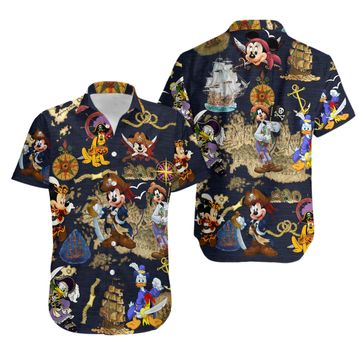 Retro Pirated Of The Caribbean Mickey And Friends Hawaiian Shirt