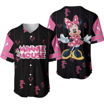 Minnie Mouse Black Pink Happy Halloween Disney Cartoon Baseball Jersey Shirt
