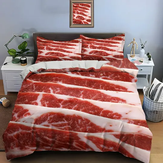 Discover Meat Bacon Food Print Bedding Set, Home Decor