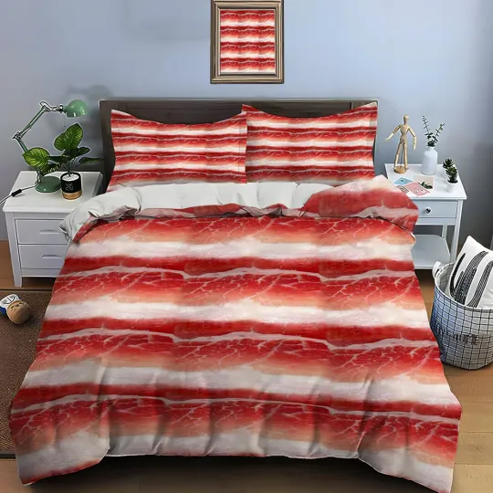 Discover Meat Bacon Food Print Bedding Set, Home Decor
