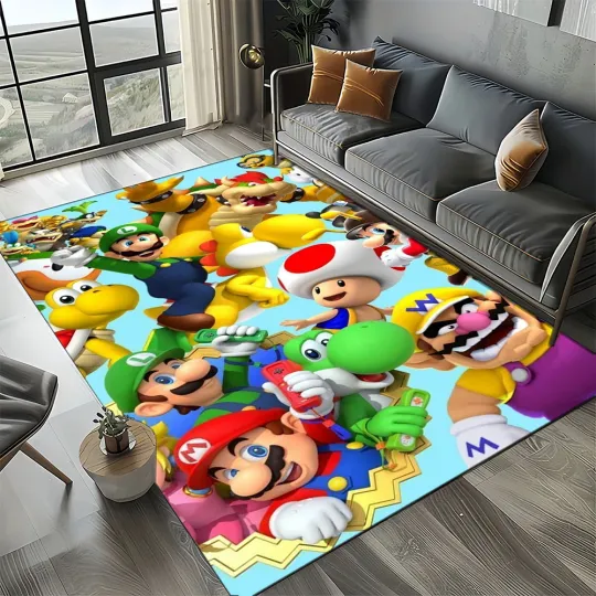 Discover Retro 3D Mario Cartoon Rug, Home Decor