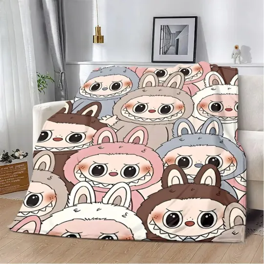 Discover Cute Cartoon Labubu Printed Blanket Picnic Blankets Warm  Fleece Blanket