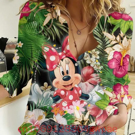 Discover Disneyyy Tropical Minniee Mouse Women's Casual Blouses Shirt
