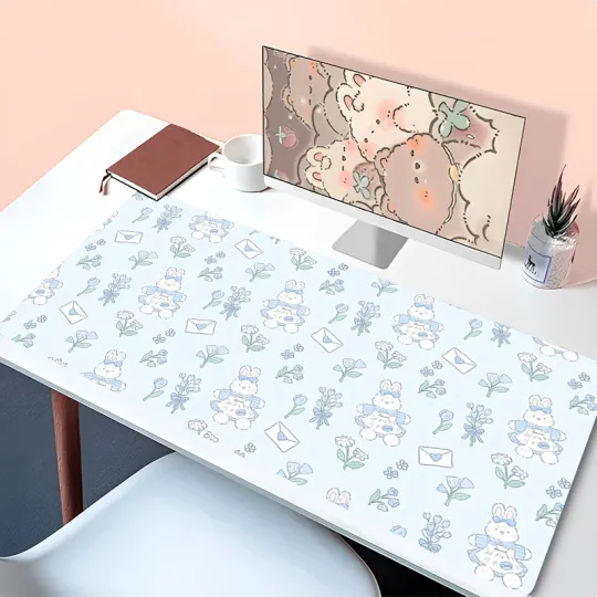 Discover Bunny Flower Pattern Desk Mat, Computer Accessories Gifts