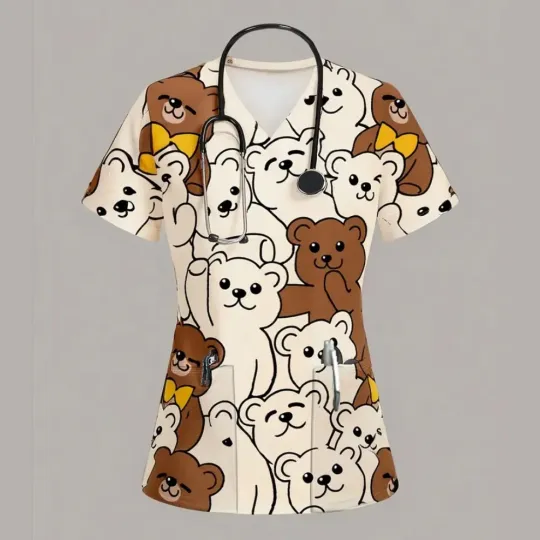 Discover Cartoon Animal Nursing Scrubs Tops Women Nurse Uniform Scrubs Tops