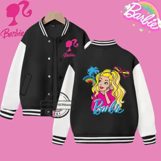 Discover Disneyyy Princess Kids Spring Jacket Barbie Baseball Uniform Cartoon Print