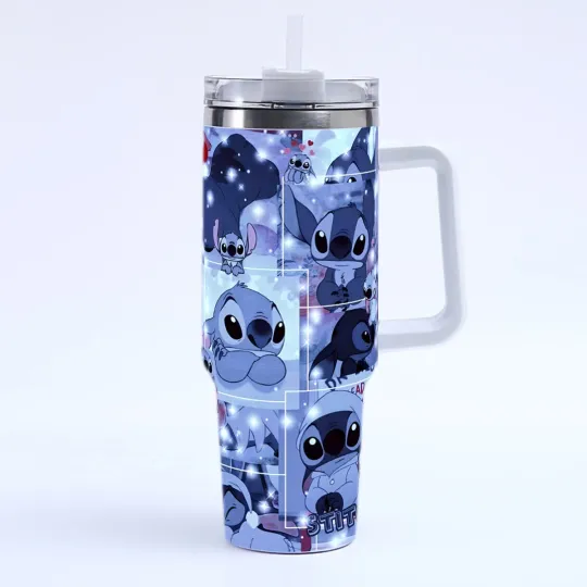 Discover Kawaii Disneyyy Stitchh Ice King Cup 40oz Large Capacity 304 Stainless Steel Straw Cup Cute Cartoon Thermal Insulation Cup Car Cup