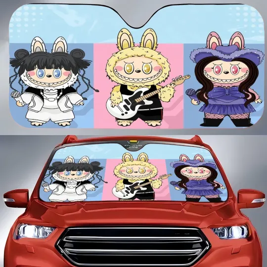 Discover Kawaii Labubu The Moster Car sun shade, Car Accessories