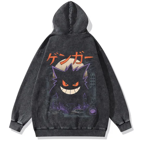 Discover Vintage Anime PKM Gengar Mineral Wash Hoodie