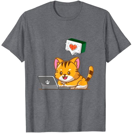 T-shirt para Homem e Mulher Sushi Cats On Computer