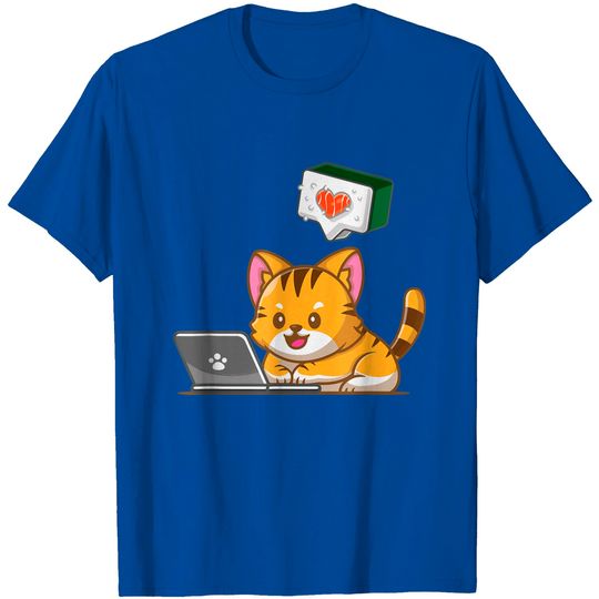 Discover T-shirt para Homem e Mulher Sushi Cats On Computer