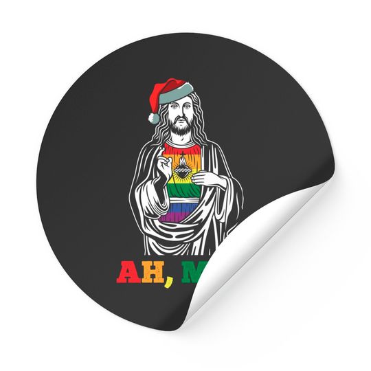 Discover Ah Men Christmas Funny Lgbt-q Pride Xmas Jesus Gay Christian Sticker