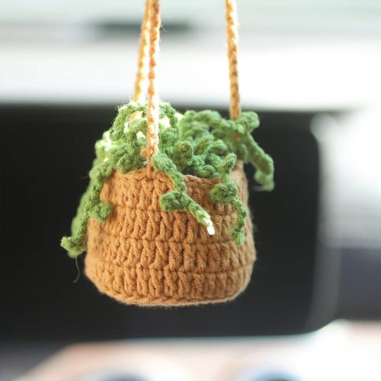 Discover Boho Car Plant Crochet Hanging Basket, Hanging Plant for Car Decor, Car Accessories