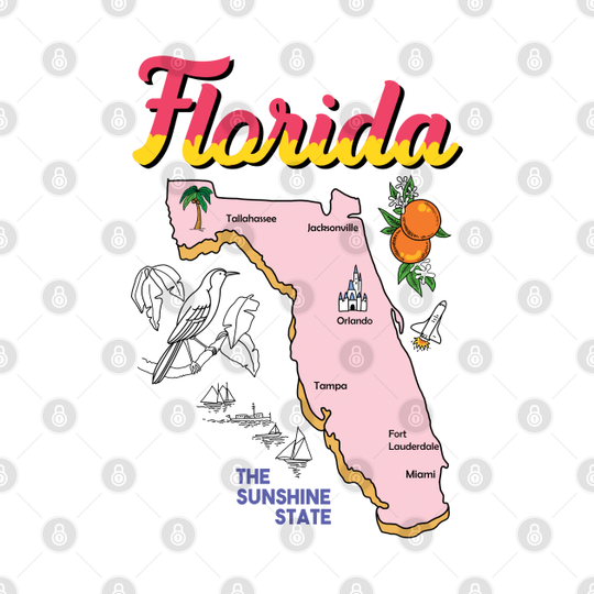 Discover Florida Vintage Map - Florida - T-Shirt