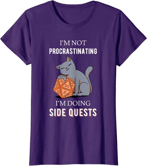 Discover Cat I'm Not Procrastinating I'm Doing Side Quests RPG Game T-Shirt