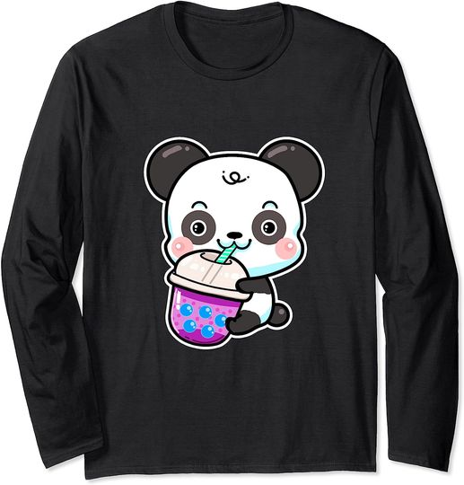 Discover Kawaii Cute Panda Bear Anime Boba Drink Bubble Tea Tapioca Long Sleeve