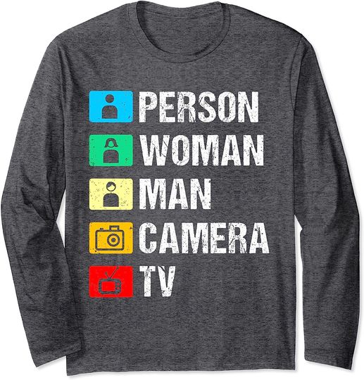 Discover Person Woman Man Camera TV Funny Cognitive Test Long Sleeve T-Shirt