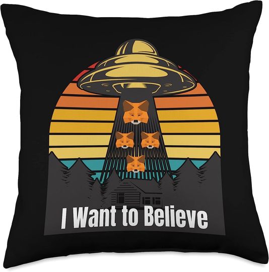 Discover I Want to Believe MetaMask Fox Secure Crypto Wallet Ethereum Throw Pillow