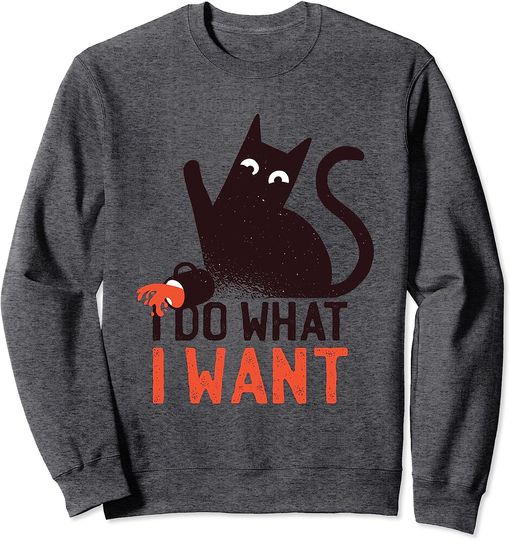 Discover Funny cat design with rebel cat spilling a cup of coffee Sweatshirt