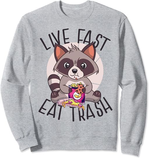 Discover Trash Panda Meme Sweatshirt LIVE FAST EAT TRASH Funny Raccoon Meme Eating Junk Food