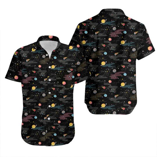 Discover A Starry Galaxy Outer Space Button Up Unisex Nerdy Hawaiian Shirt | Outer Space Button Up Shirts