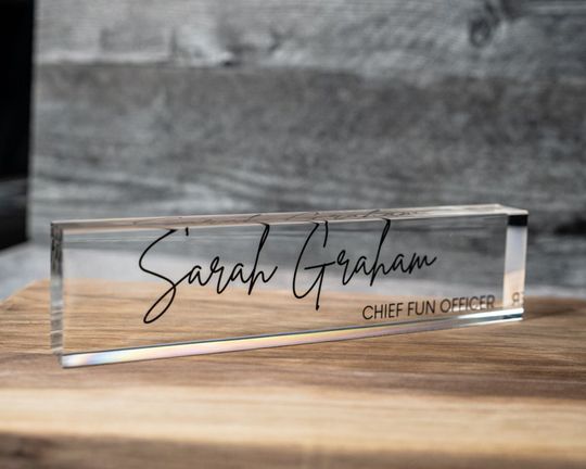 Discover Desk Plaque, Name Plate for Desk, Personalized Acrylic Gift, Custom Office Name Sign