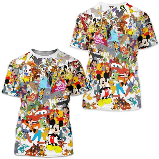 Discover Camiseta com estampa completa de colagem de personagens da Disney