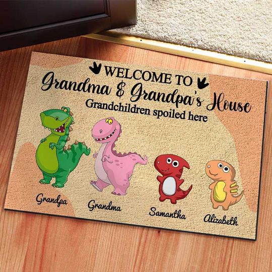 Discover Welcome To Grandma And Grandpa's House. Grandchildren Spoiled Here - Personalized Decorative Mat
