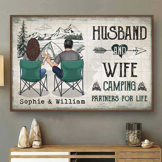 Discover Husband & Wife - Camping Partners For Life - Gift For Camping Couples, Personalized Horizontal Poster