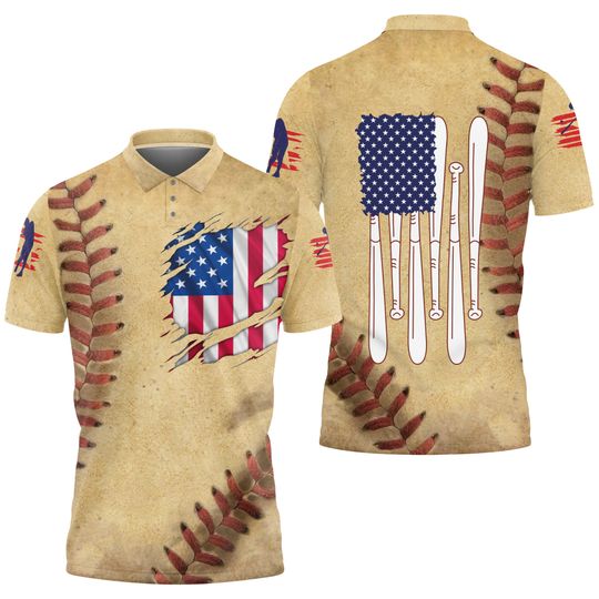 Discover Baseball Ball American Flag Polo Shirt