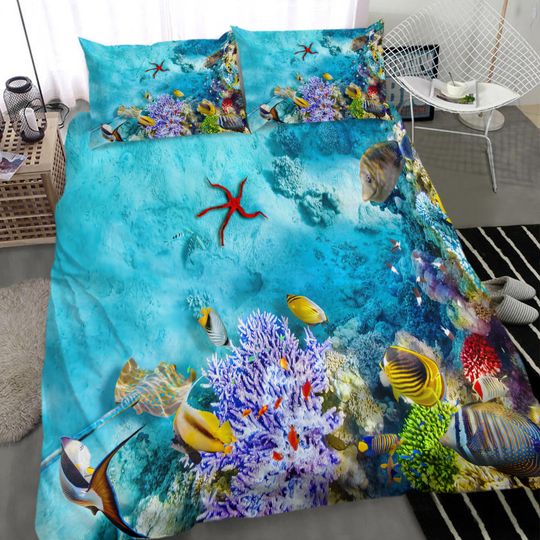 Discover Comforter Set Queen Blue Beach Bedding Set