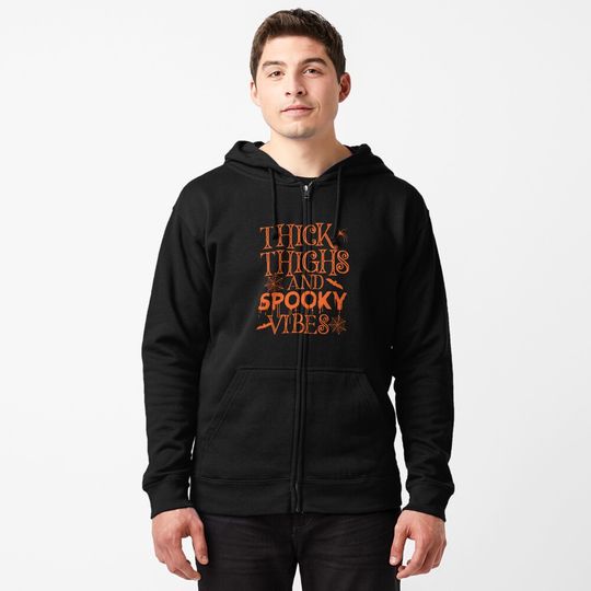 Discover Thick Thighs And Spooky Vibes Sourpuss Spooky Vibes Hoodies Zippé