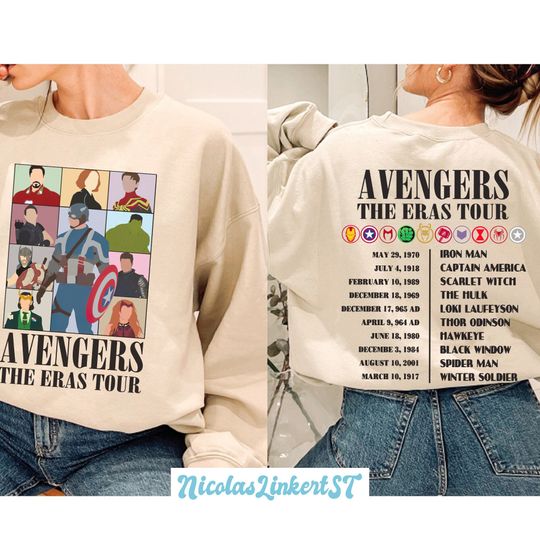 Discover Avengers Eras Tour 양면 스웨트 셔츠