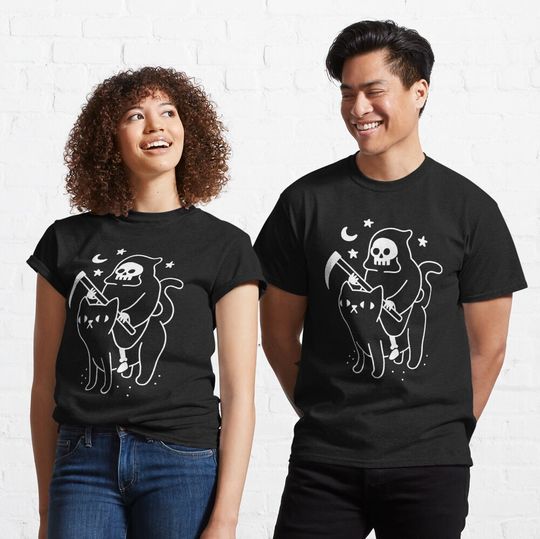 Discover 검은 고양이와 겹치는 죽음 클래식 티셔츠                                .