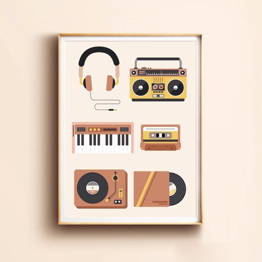 Discover 음악 포스터 - 콜라주 - 음악 애호가를 위한 선물                       .