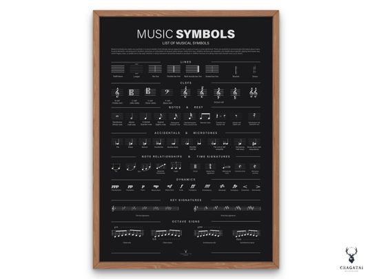 Discover 음악 기호 용어 치트 시트 음악 노트 차트 포스터                      .