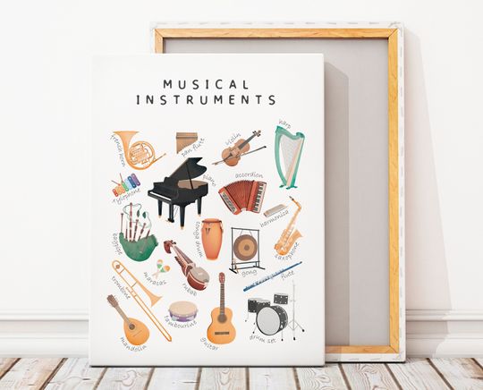 Discover 악기 포스터, 교육 포스터, 홈스쿨 장식, 무지개 뮤지컬 프린트