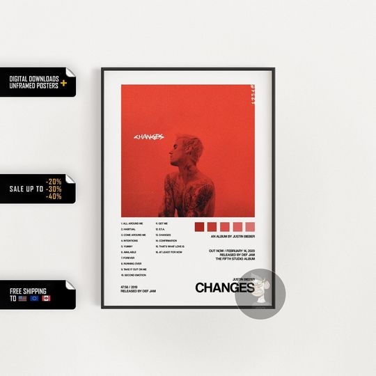 Discover 저스틴 비버 - 변경 사항 - 앨범 표지 포스터 -   음악 애호가를 위한 맞춤 포스터