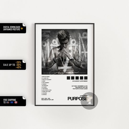 Discover 저스틴 비버 - 목적 - 앨범 커버 포스터 - 나만의 음악 포스터 만들기, 음악 애호가를 위한 맞춤형 포스터