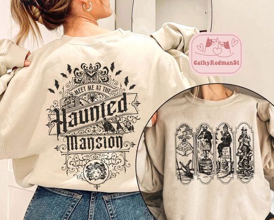 Discover 양면 Haunted Mansion 스웨트 셔츠, Retro The Haunted Mansion 스트레칭 룸 셔츠