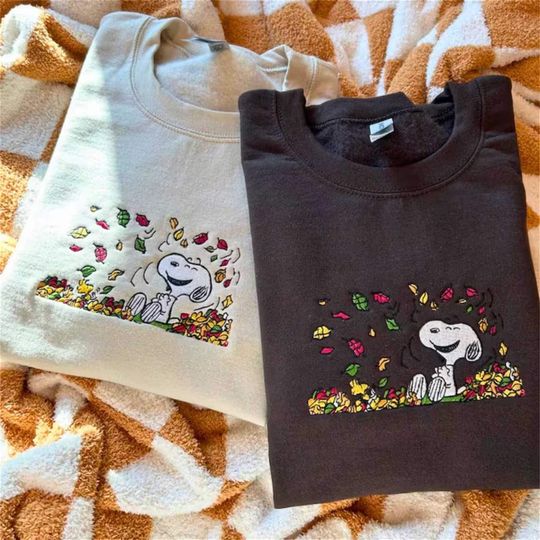 Discover Fall Snoopy Embroidered Sweatshirt, Snoopy Autumn Leaves Pumpkin Sweatshirt