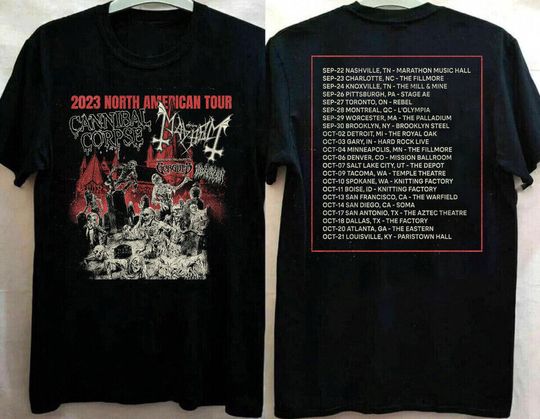 Discover Camiseta Mayhem & Corpse 2023 da turnê norte-americana