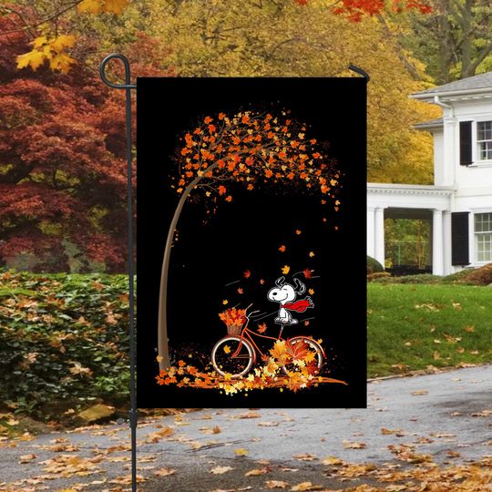 Discover Snoopy Dog Autumn Maple Leaves Flag, Snoopy Autumn Garden Flag