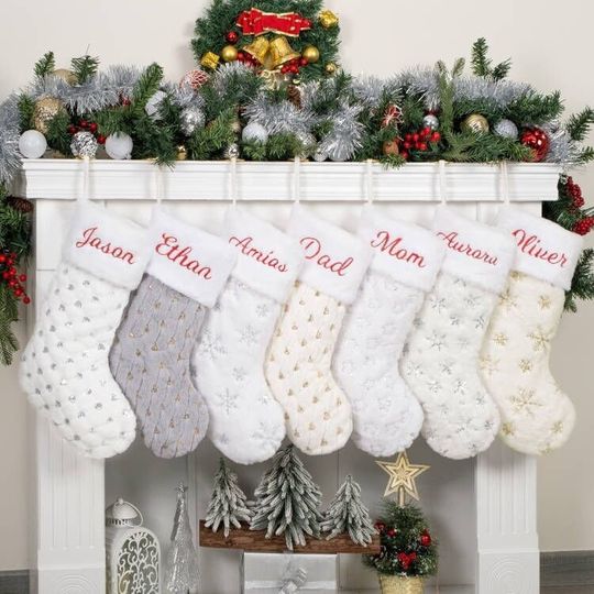 Discover Personalized Christmas Stockings White Plush Stockings for Family Decoration Holiday