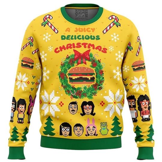 Discover 어글리 크리스마스 스웨터 크리스마스를 위한 3D 어글리 스웨터 | 밥버거 어글리 크리스마스 스웨터| 가족을 위한 버거 패밀리 스웨터| 크리스마스 선물