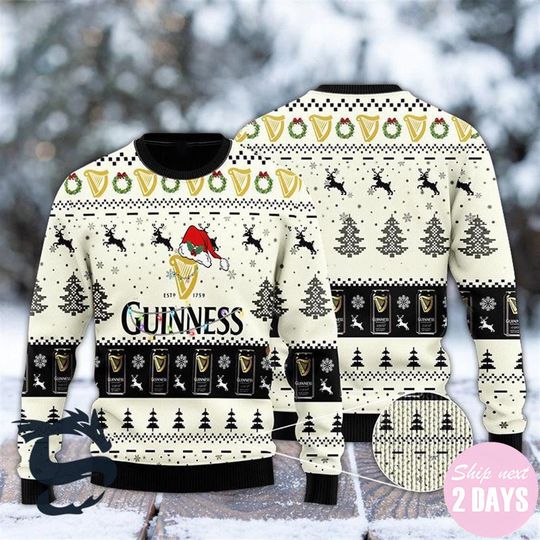 Discover 기네스 순록 눈 오는 밤 못생긴 맥주 스웨터 어글리 스웨터, 크리스마스 선물, 크리스마스 스웨터