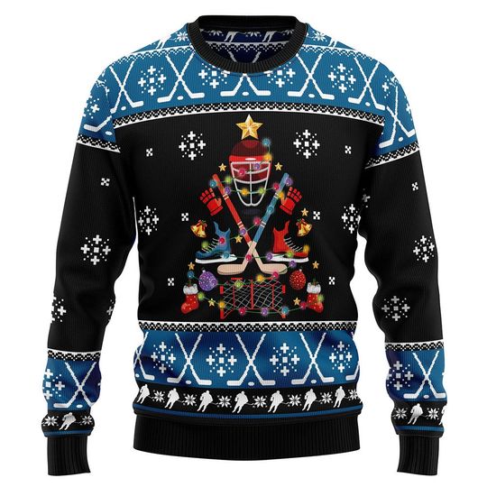 Discover Happy Hockey Day 못생긴 크리스마스 스웨터, 어글리 맨투맨, 어글리 크리스마스 패턴, 크리스마스 맨투맨, 가족 선물
