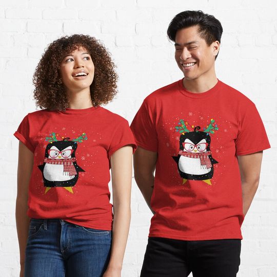 Discover Ugly Penguin Christmas light T-shirt For Men Women Girls Kids | Penguin Xmas light Classic T-Shirt