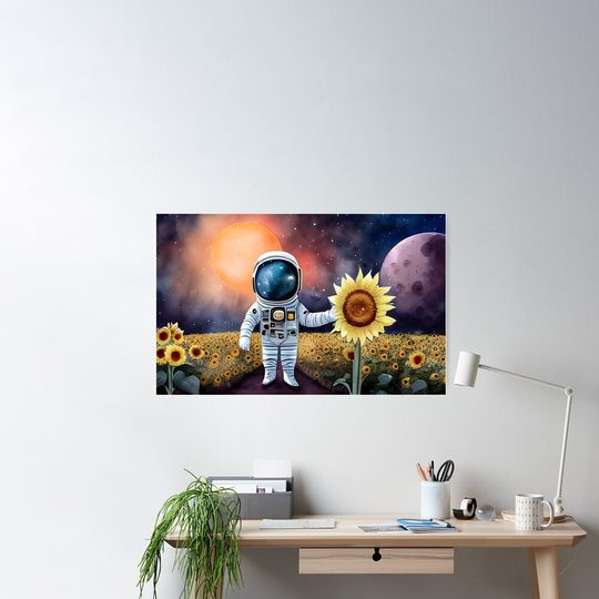 Discover 귀여운 우주비행사 해바라기 행성 포스터